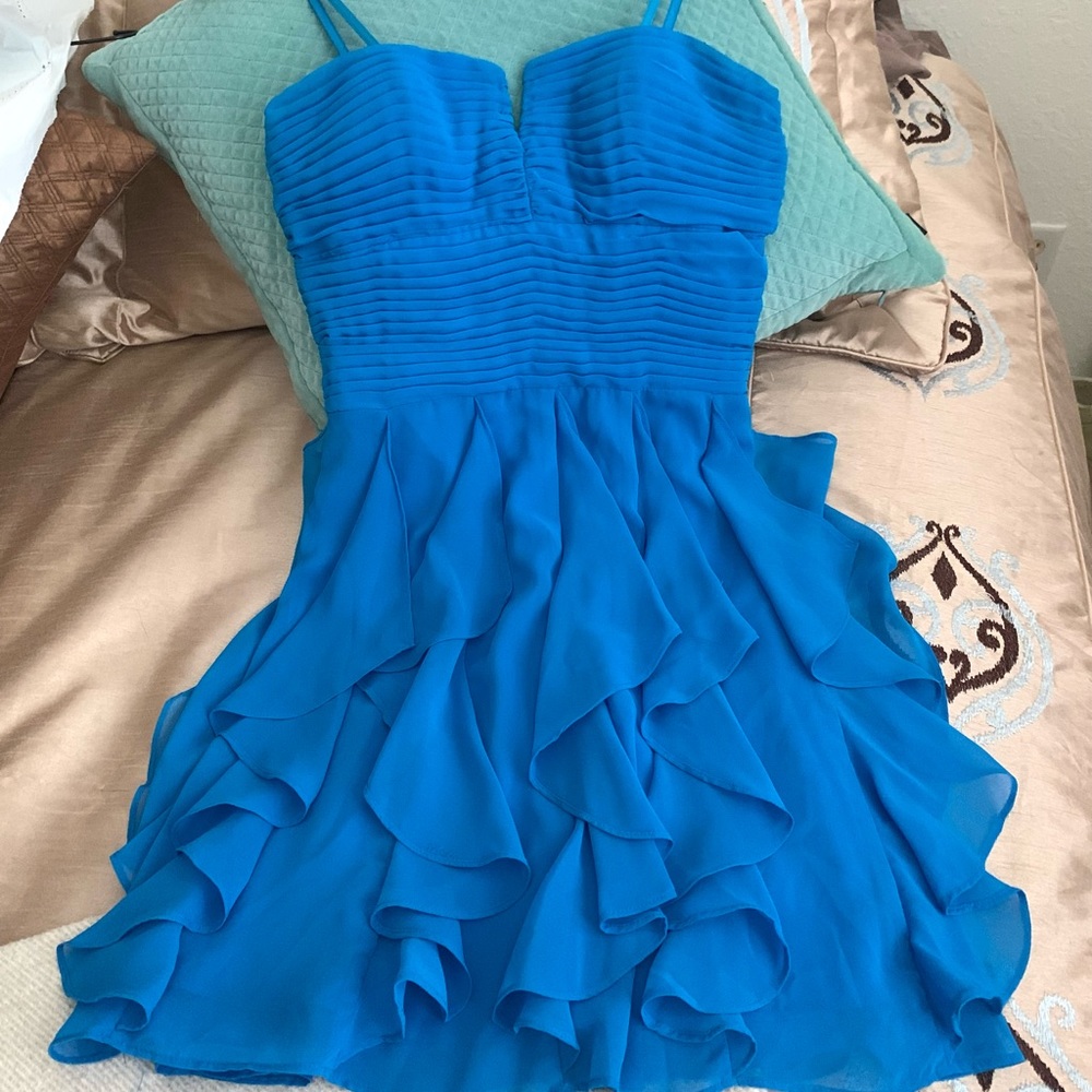 Arden B Ruffle Blue Strapless Minidress